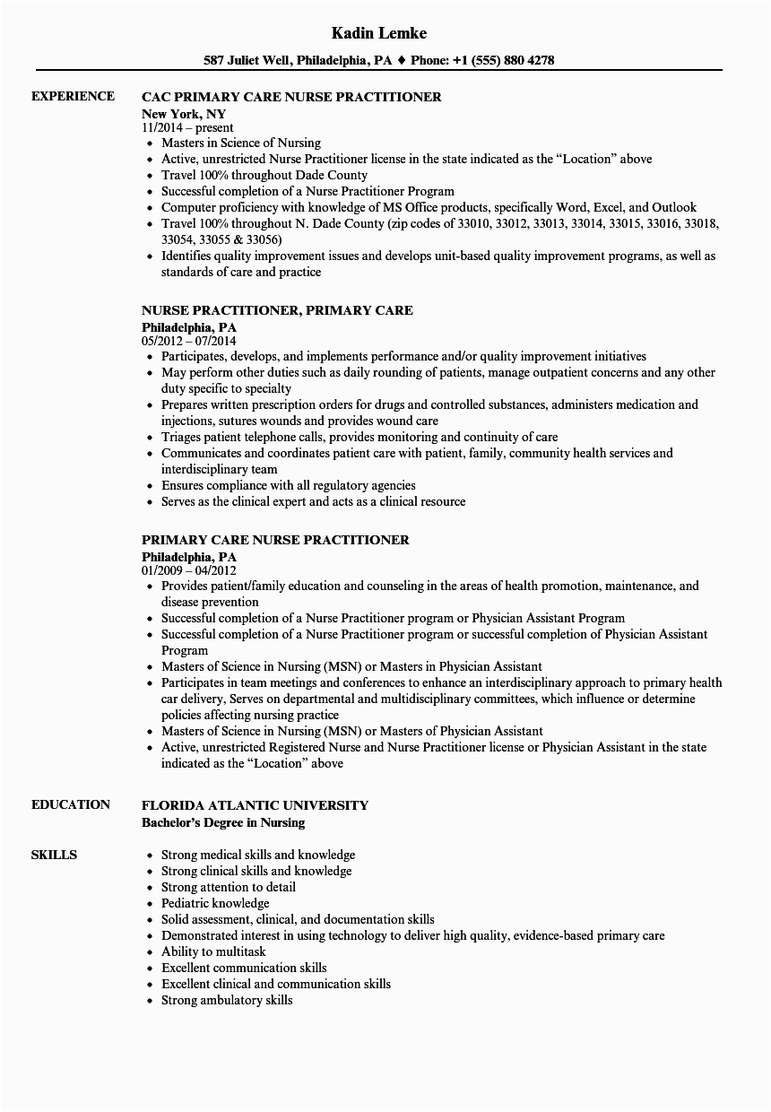 Sample Resume for Nurse Practitioner School Primary Care Nurse Practitioner Resume Samples