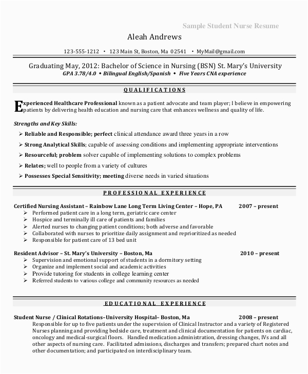 Sample Resume for Nurses Applying Abroad Pdf Free 8 Sample Nursing Student Resume Templates In Ms Word