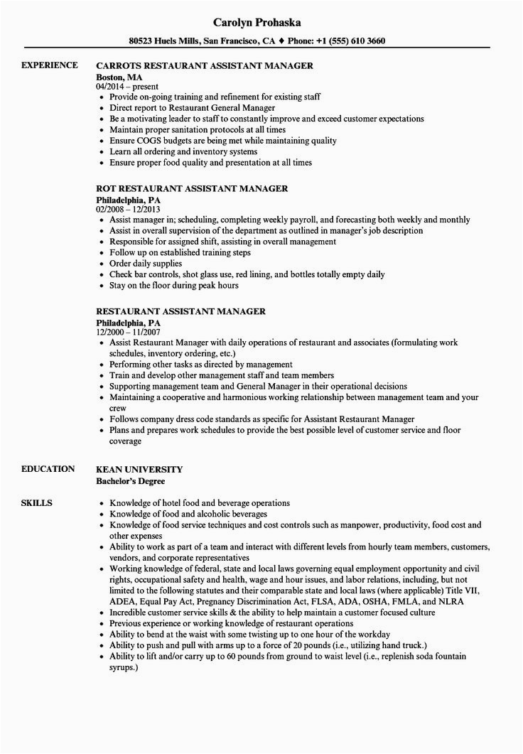 Sample Resume for Restaurant Manager Position 40 Restaurant Manager Resume Examples In 2020 with Images