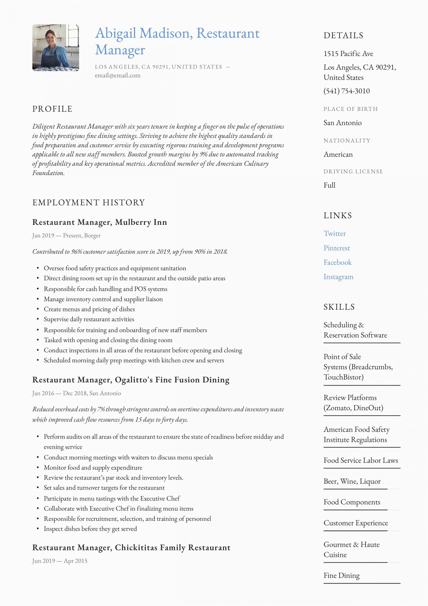 Sample Resume for Restaurant Manager Position Restaurant Manager Resume & Writing Guide