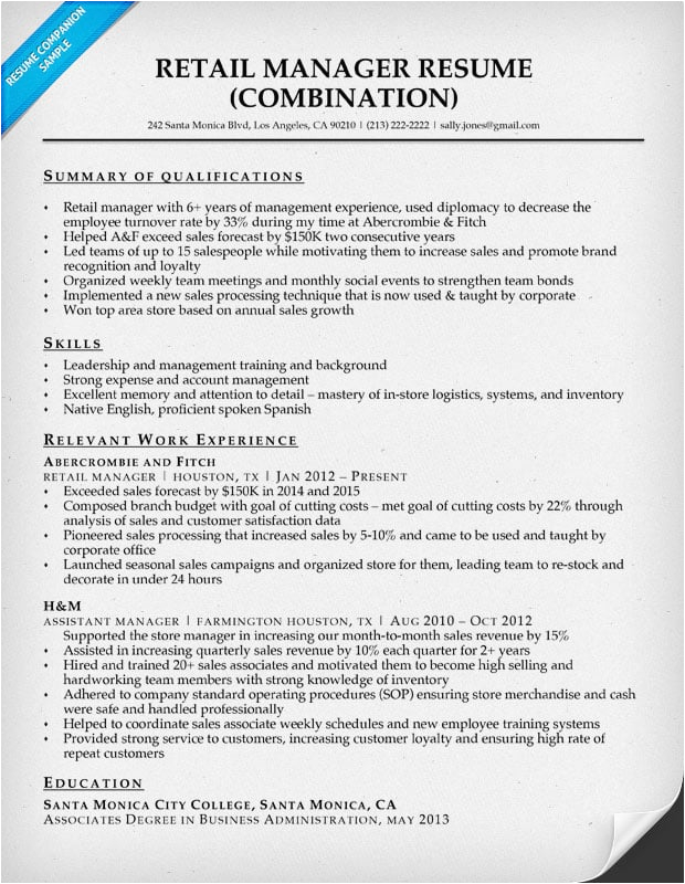 Sample Resume for Retail Management Position Retail Manager Resume Sample & Writing Tips
