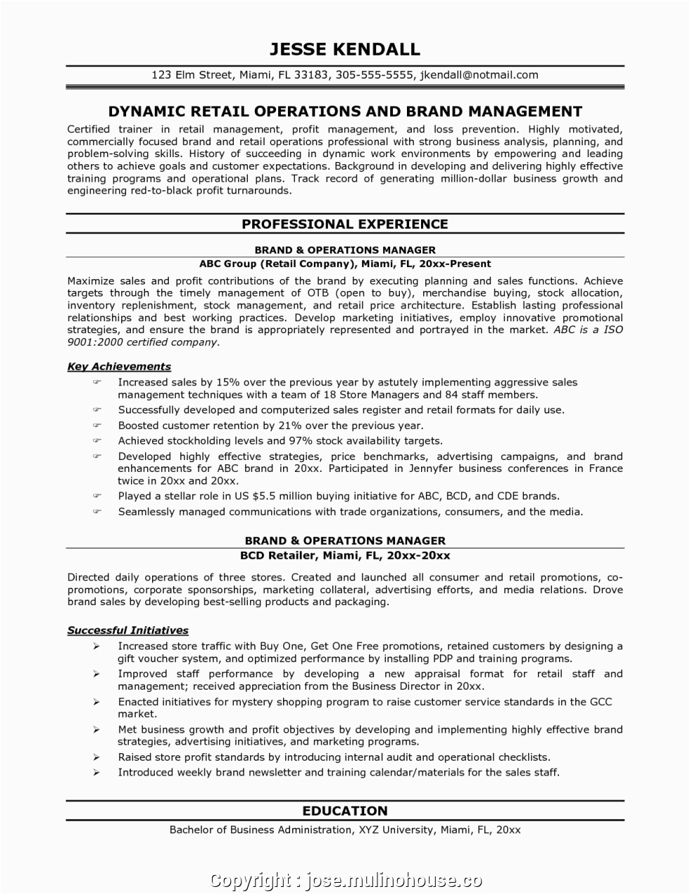 Sample Resume for Retail Operations Manager Executive Retail Operation Manager Resume Objective