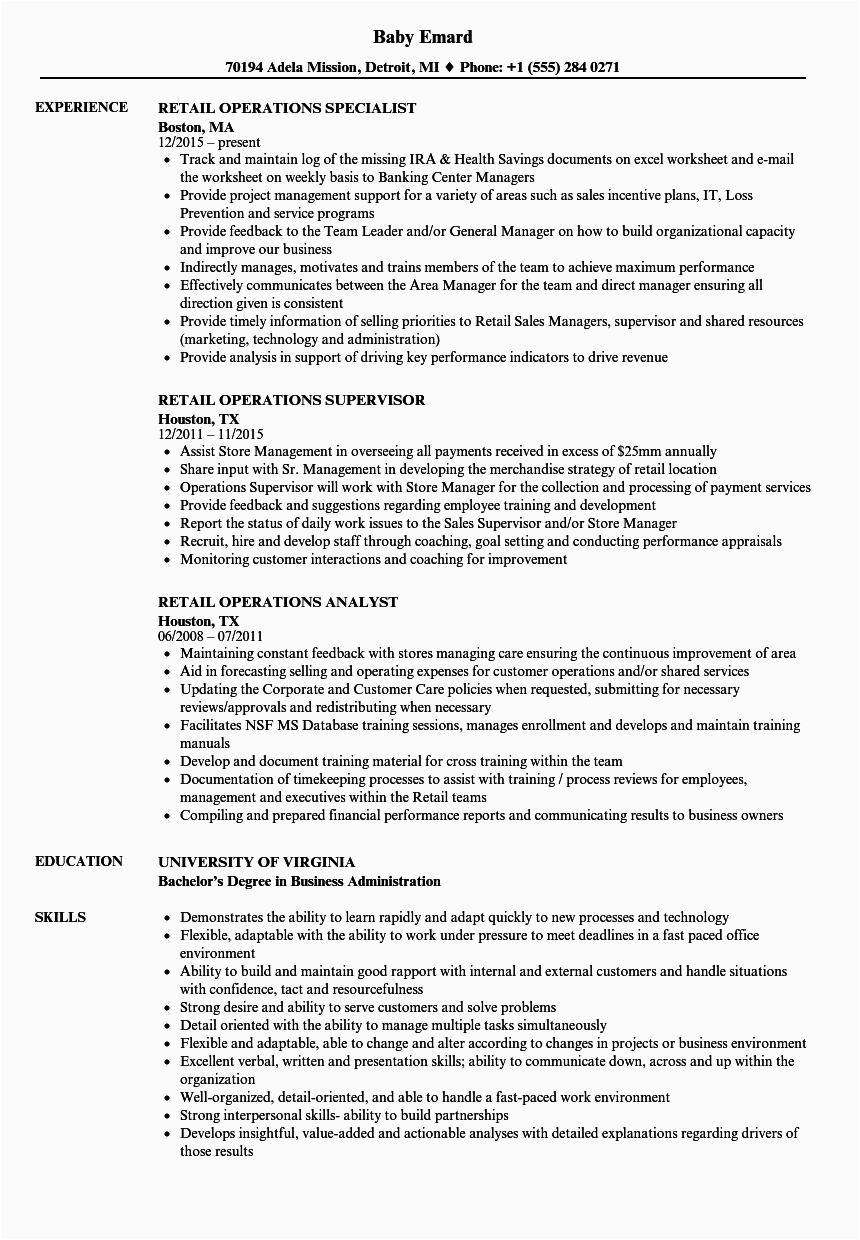 Sample Resume for Retail Operations Manager Retail Operations Resume Samples