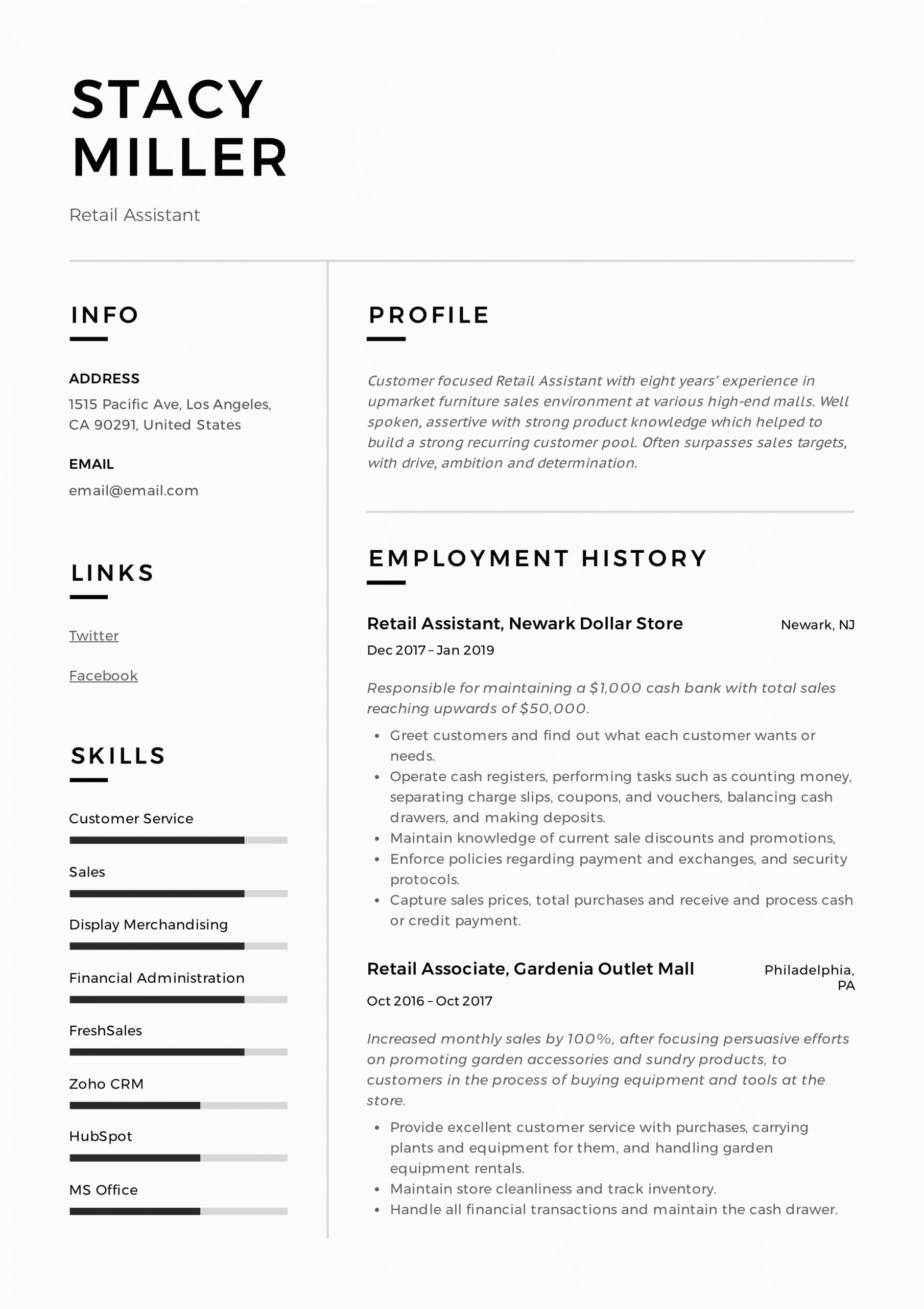 Sample Resume for Retail Shop assistant 12 Retail assistant Resume Samples & Writing Guide