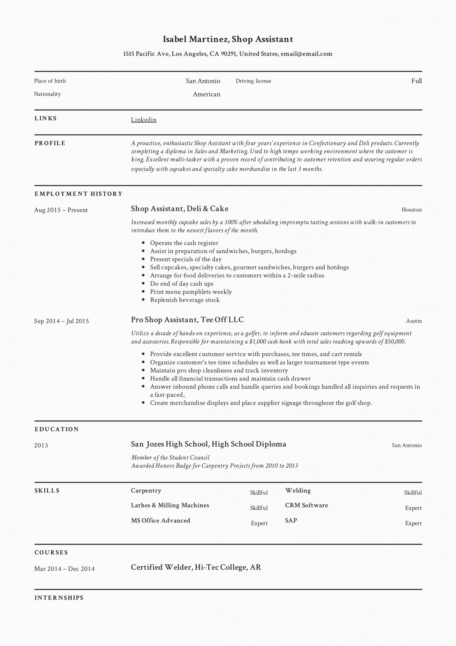 Sample Resume for Retail Shop assistant Shop assistant Resume Example & Writing Guide