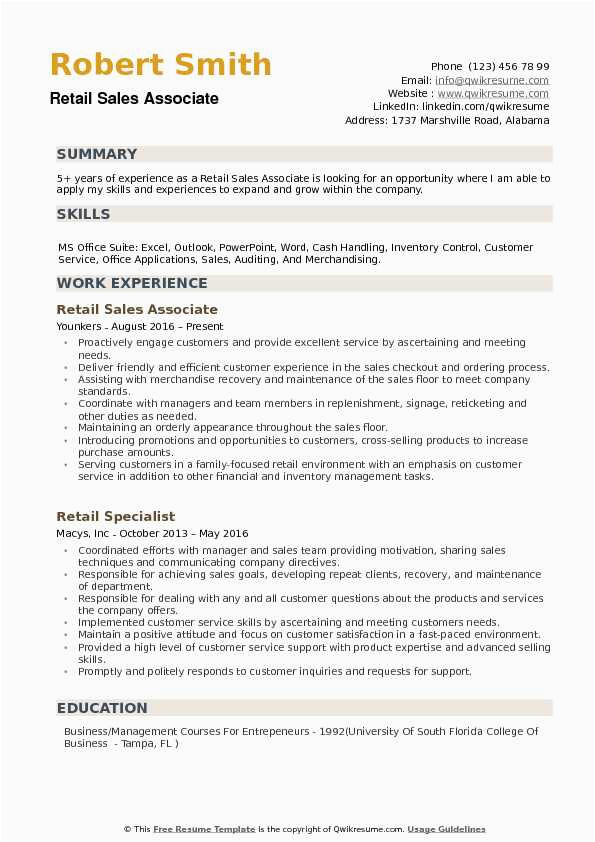 Sample Resume for Retail Store associate Retail Sales associate Resume Samples