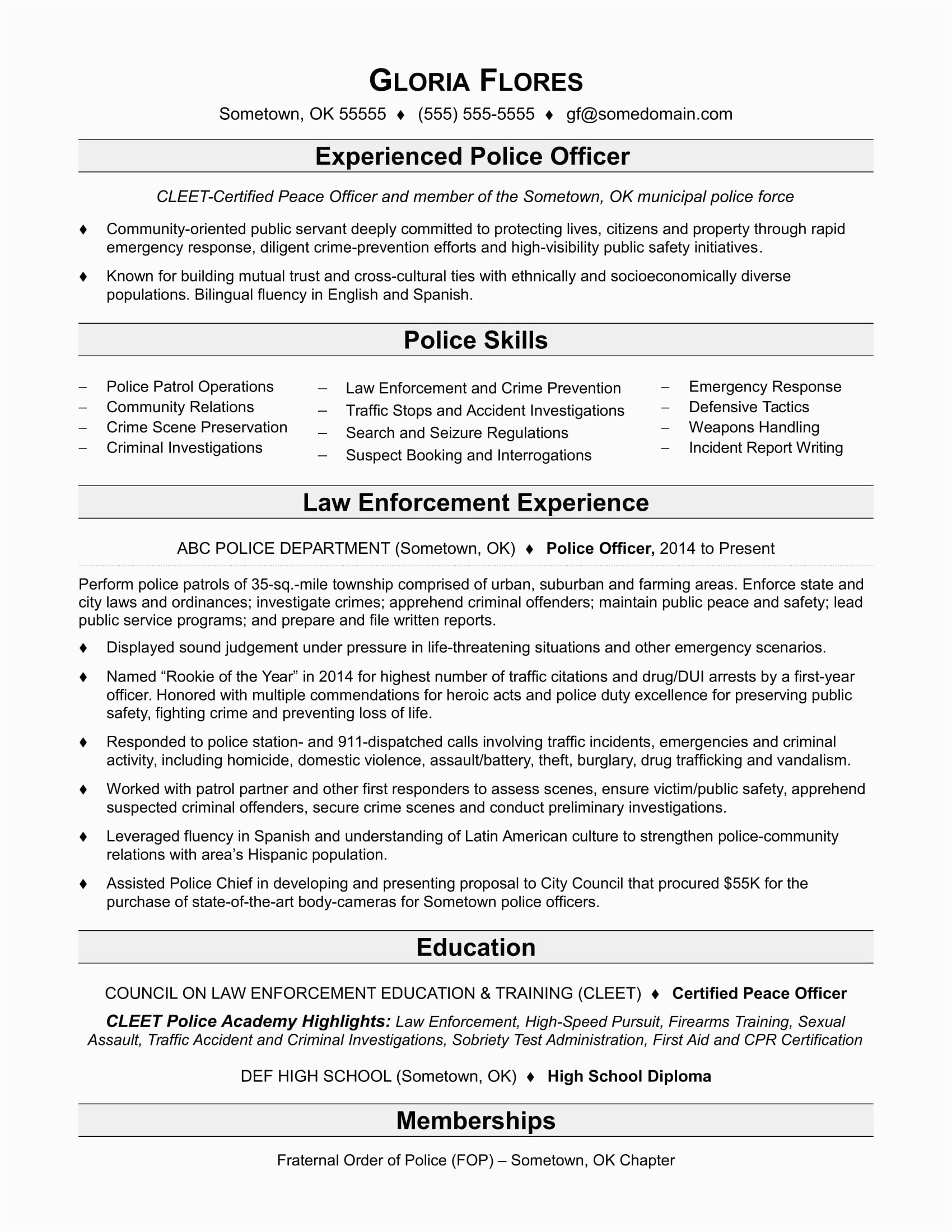 Sample Resume for Retired Police Officer Police Ficer Resume