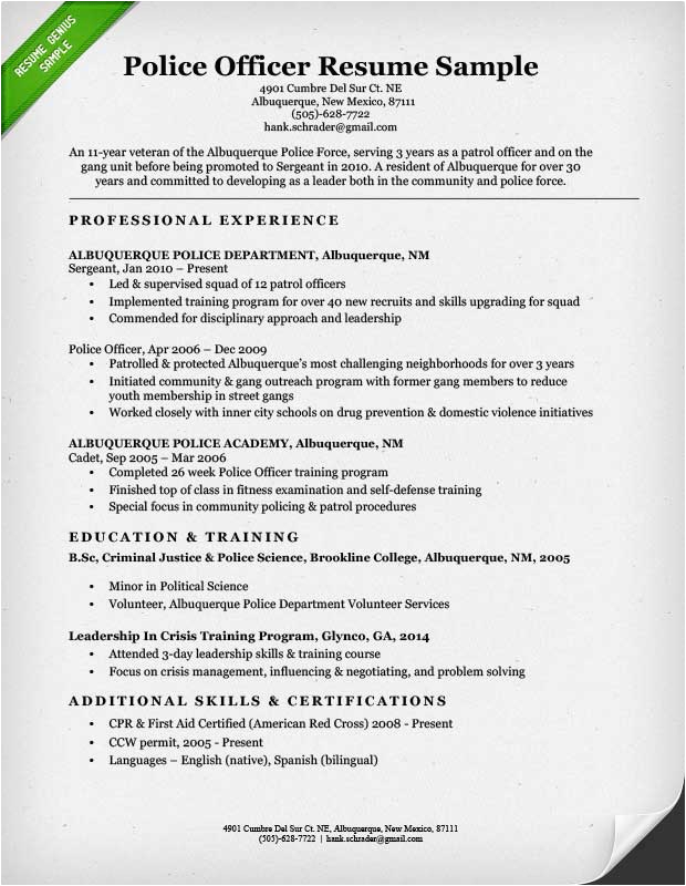 Sample Resume for Retired Police Officer Police Ficer Resume Sample & Writing Guide