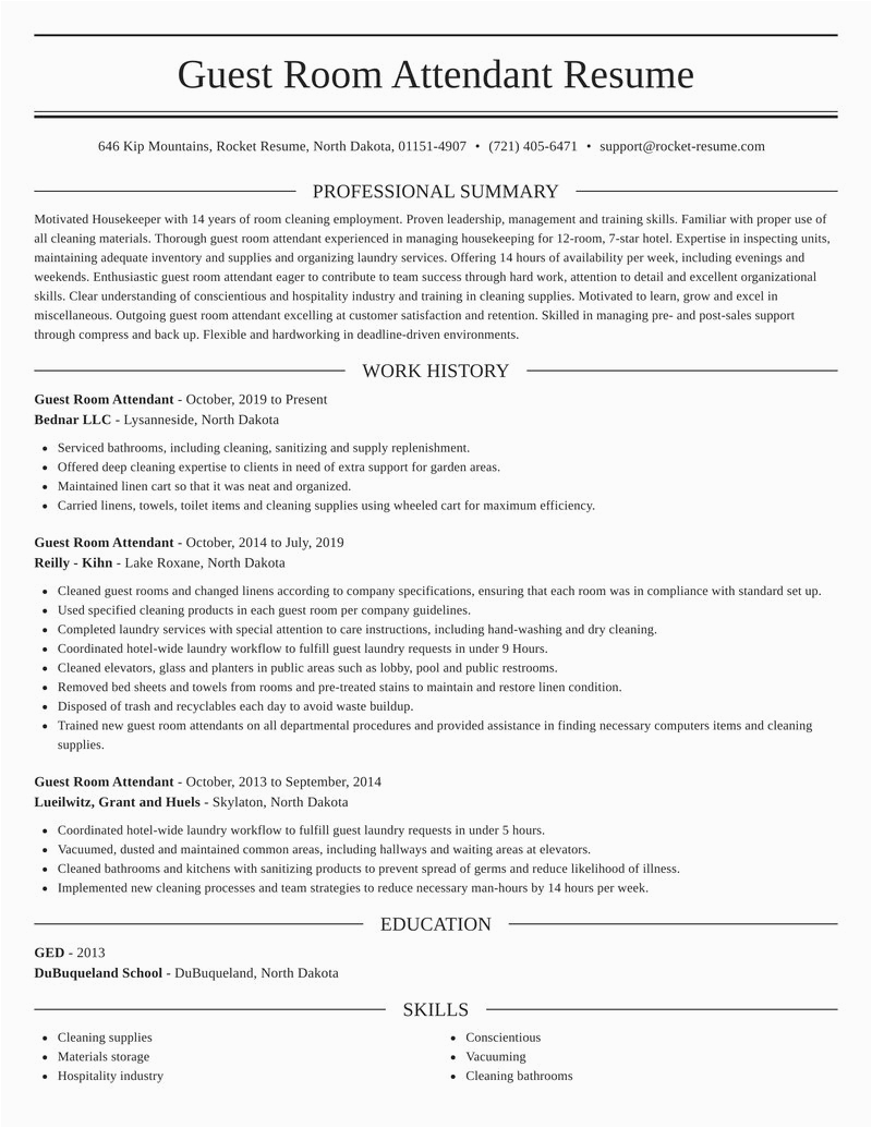 Sample Resume for Room Service attendant Guest Room attendant Resumes