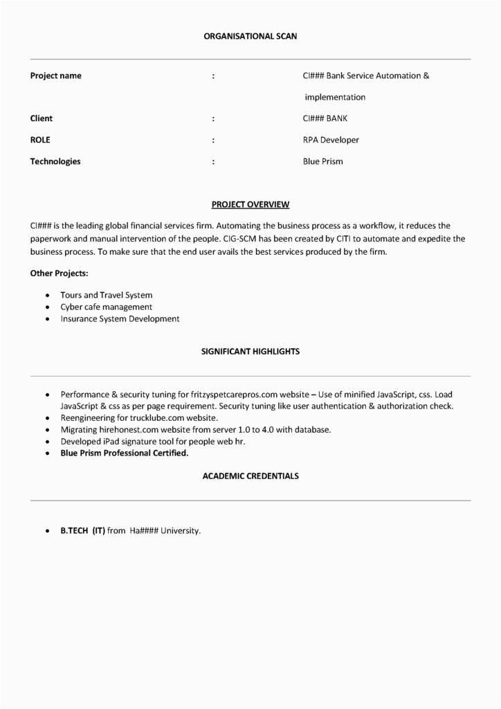 Sample Resume for Rpa Blue Prism Developer Rpa Blueprism Sample Resume Free Download Product