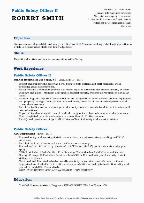 Sample Resume for Safety Officer Job Public Safety Ficer Resume Samples