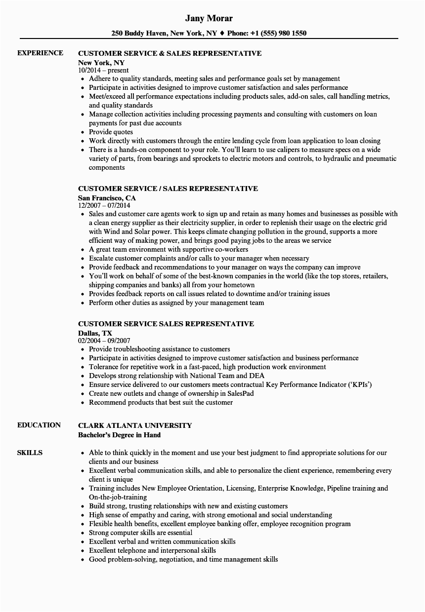 Sample Resume for Sales and Customer Service Customer Service & Sales Representative Resume Samples