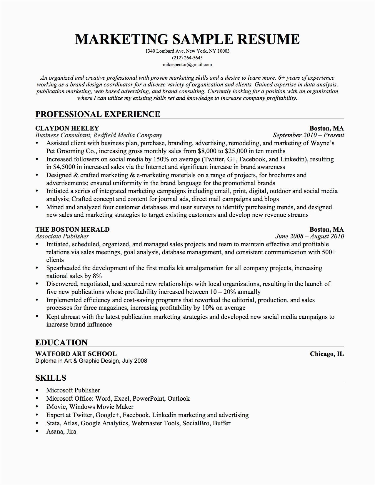 Sample Resume for Sales and Marketing Job Sales Marketing Resume Samples Velvet Jobs