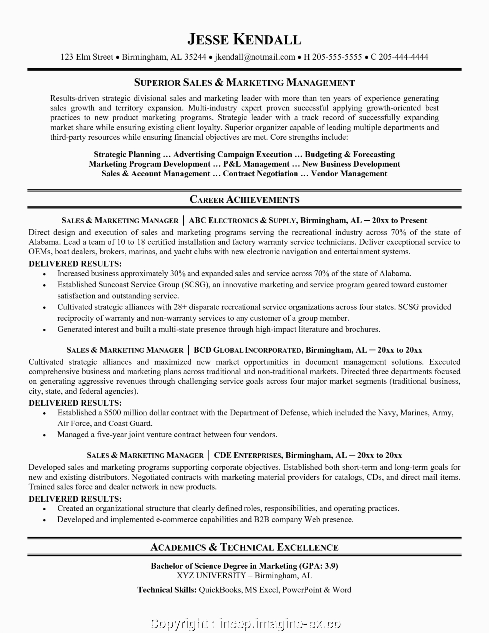 Sample Resume for Sales and Marketing Manager Downloadable Sales and Marketing Manager Cv Sample