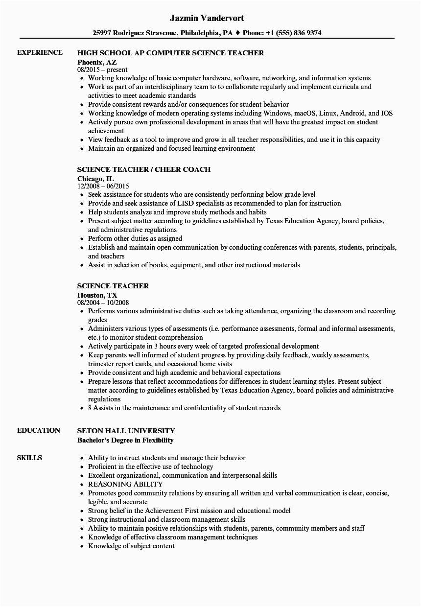 Sample Resume for Science Teachers Pdf Professional Resume Examples Teacher Best Resume Examples