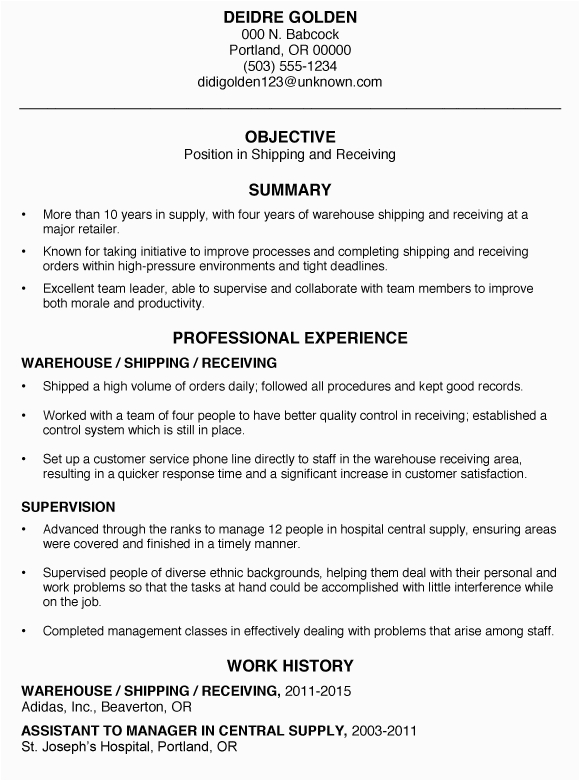 Sample Resume for Shipping and Receiving Worker Functional Resume Sample Shipping and Receiving