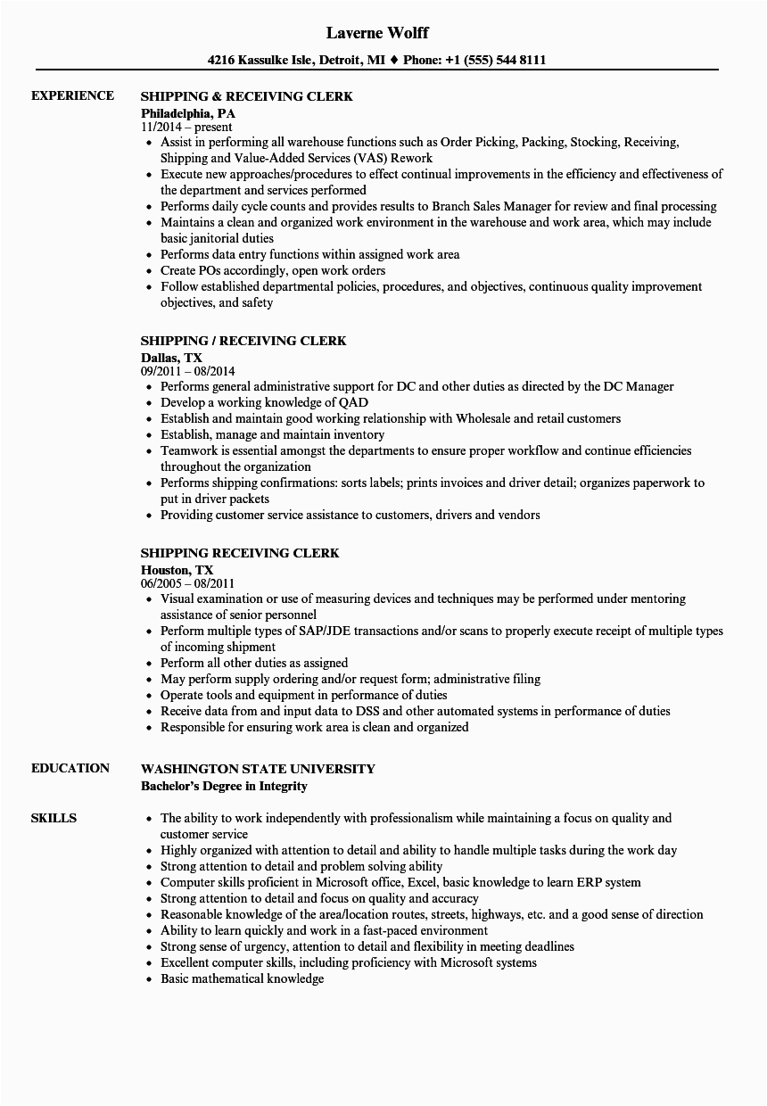 Sample Resume for Shipping and Receiving Worker Shipping & Receiving Clerk Resume Samples