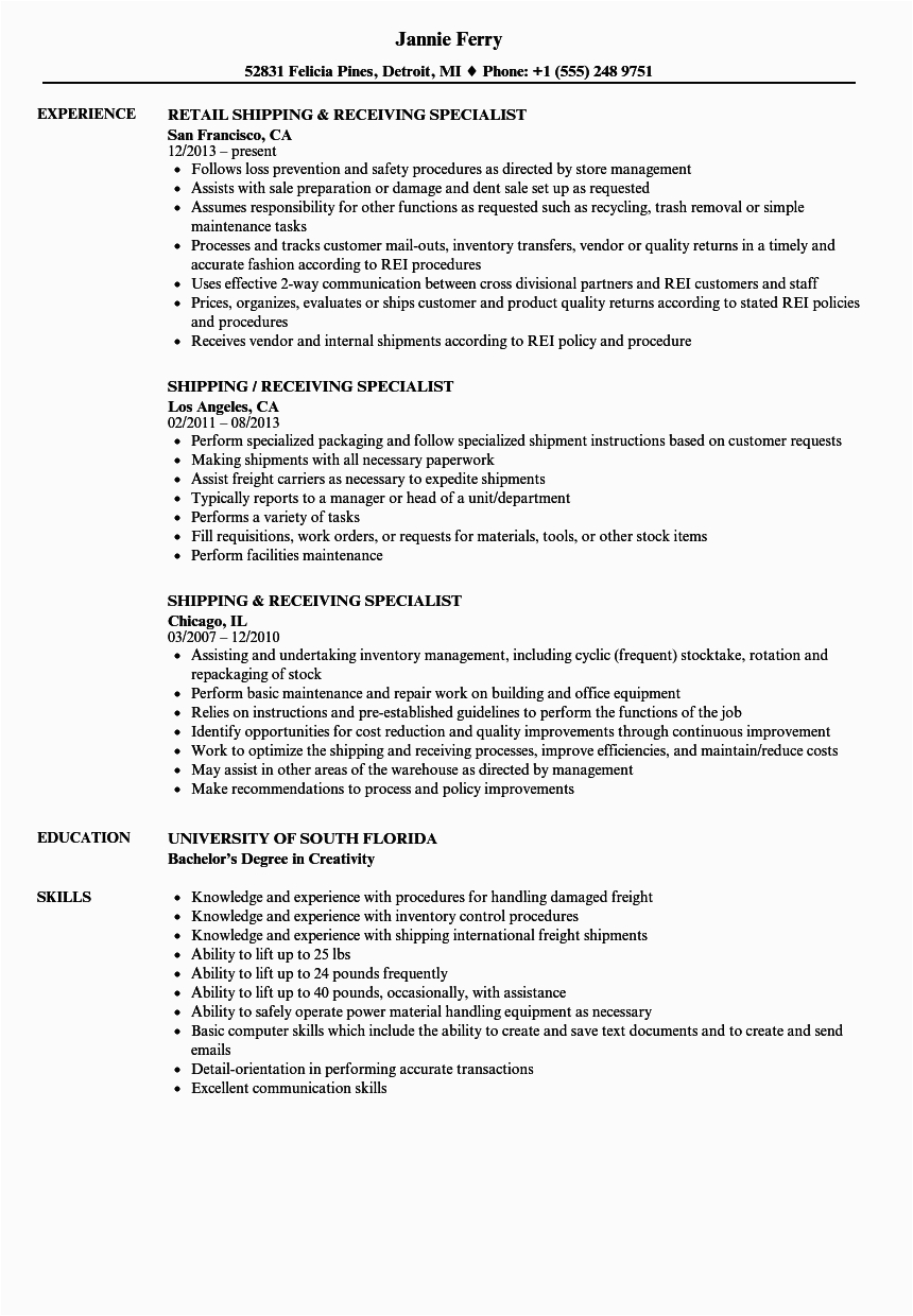 Sample Resume for Shipping and Receiving Worker Shipping & Receiving Specialist Resume Samples