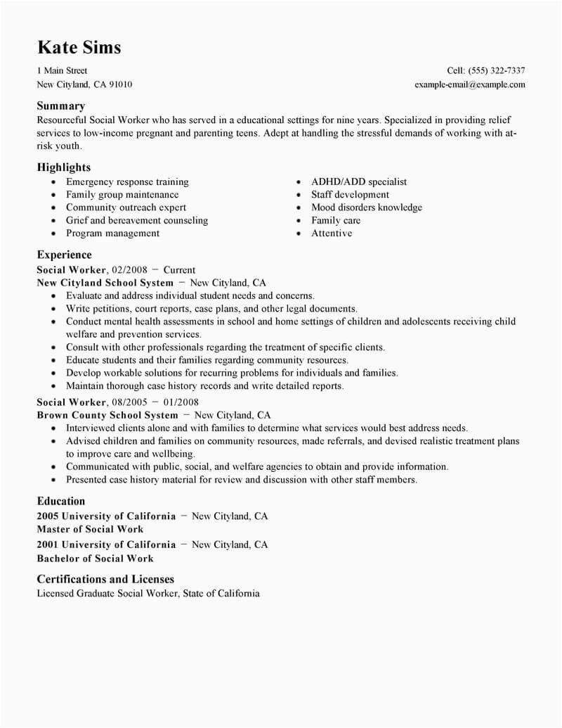 Sample Resume for social Work Student Best social Worker Resume Example