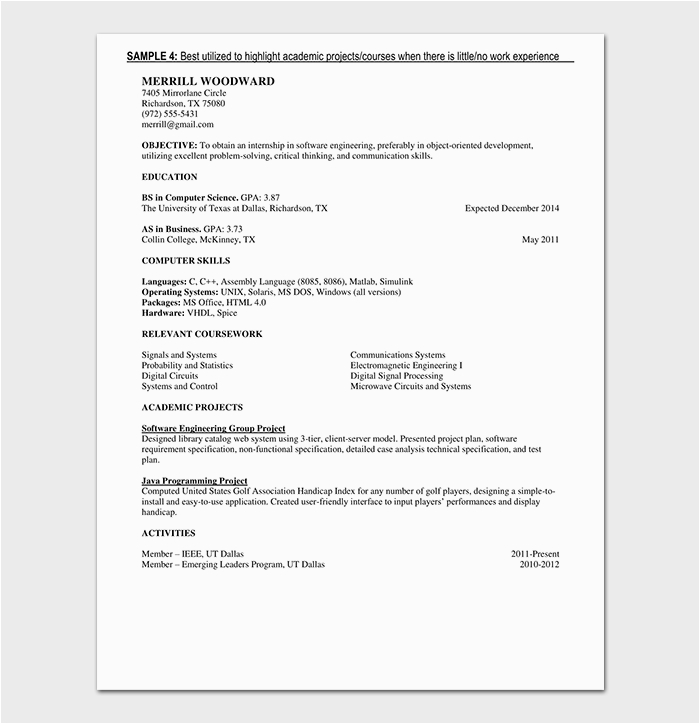 Sample Resume for software Engineer Fresher Fresher Resume Template