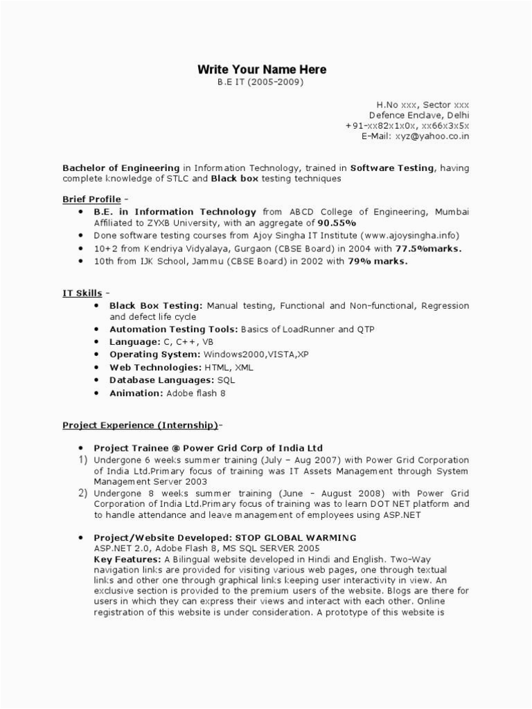 Sample Resume for software Tester 2 Years Experience Manual Testing Resume Sample for 2 Years Experience Best