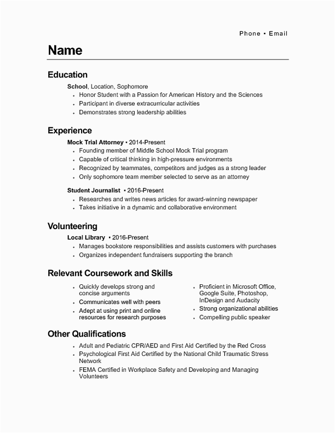 Sample Resume for sophomores In College Good Resume for A High School sophomore Resumes