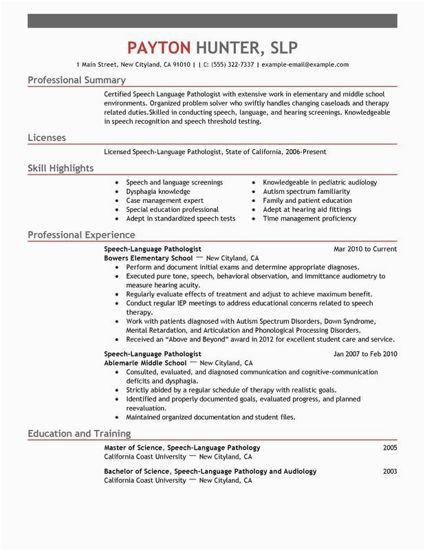 Sample Resume for Speech Language Pathologist assistant Speech Language Pathologist Resume Examples Created by