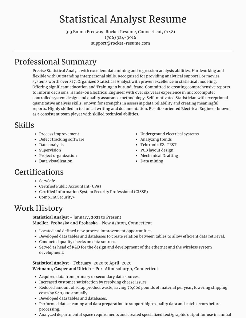 Sample Resume for Statistical Data Analyst Statistical Analyst Resumes