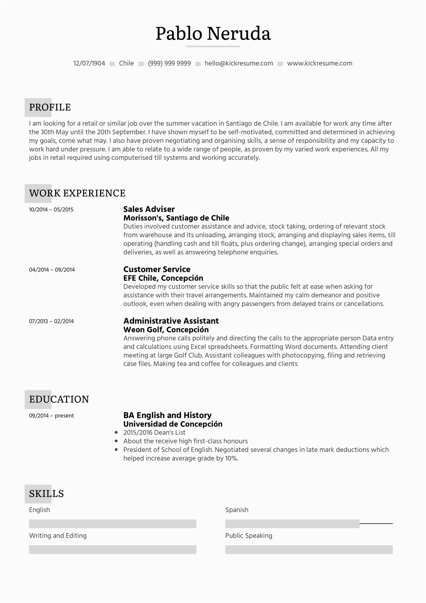 Sample Resume for Summer Job College Student with No Experience Grade 10 Teenager High School Student Resume with No Work