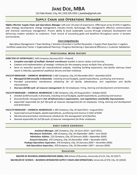Sample Resume for Supply Chain Executive Supply Chain Resume Example Operations Manager