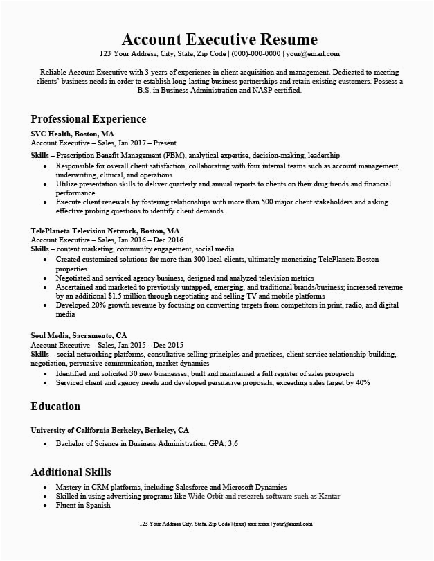 Sample Resume format for Accounts Executive Account Executive Resume & Writing Tips