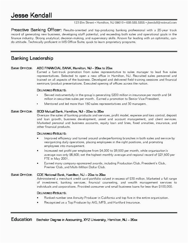 Sample Resume format for Bank Jobs 9 10 Resume Templates for Banking Jobs