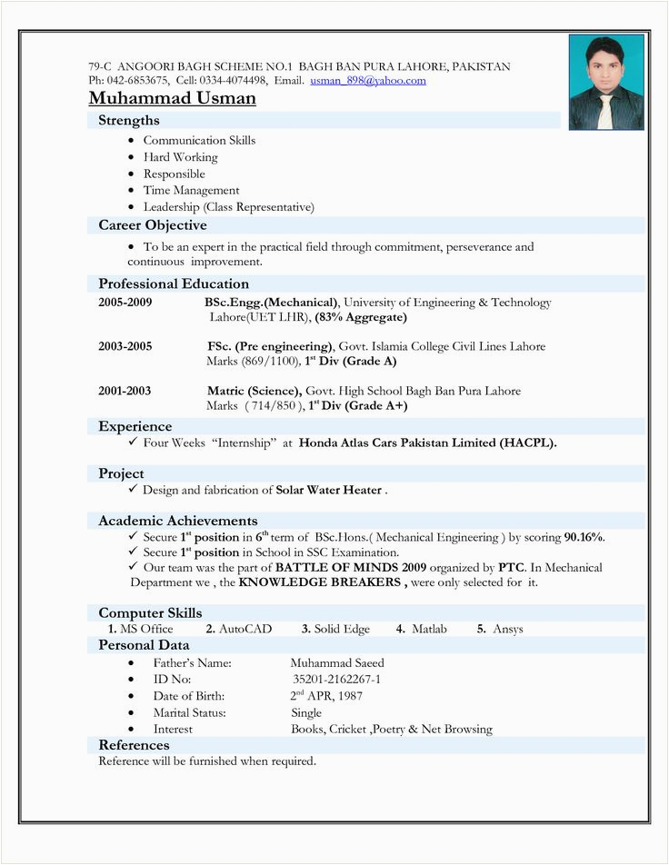 Sample Resume format for Bcom Freshers B Fresher Resume format Download In Ms Word