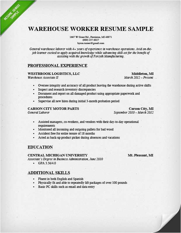 Sample Resume Objectives for Warehouse Position Warehouse Worker Resume Sample