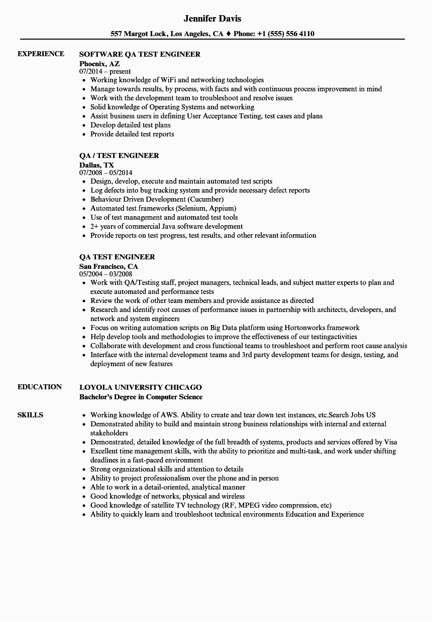 Sample Resume Of 2 Years Experience software Engineer Sample Resume for software Tester 2 Years Experience