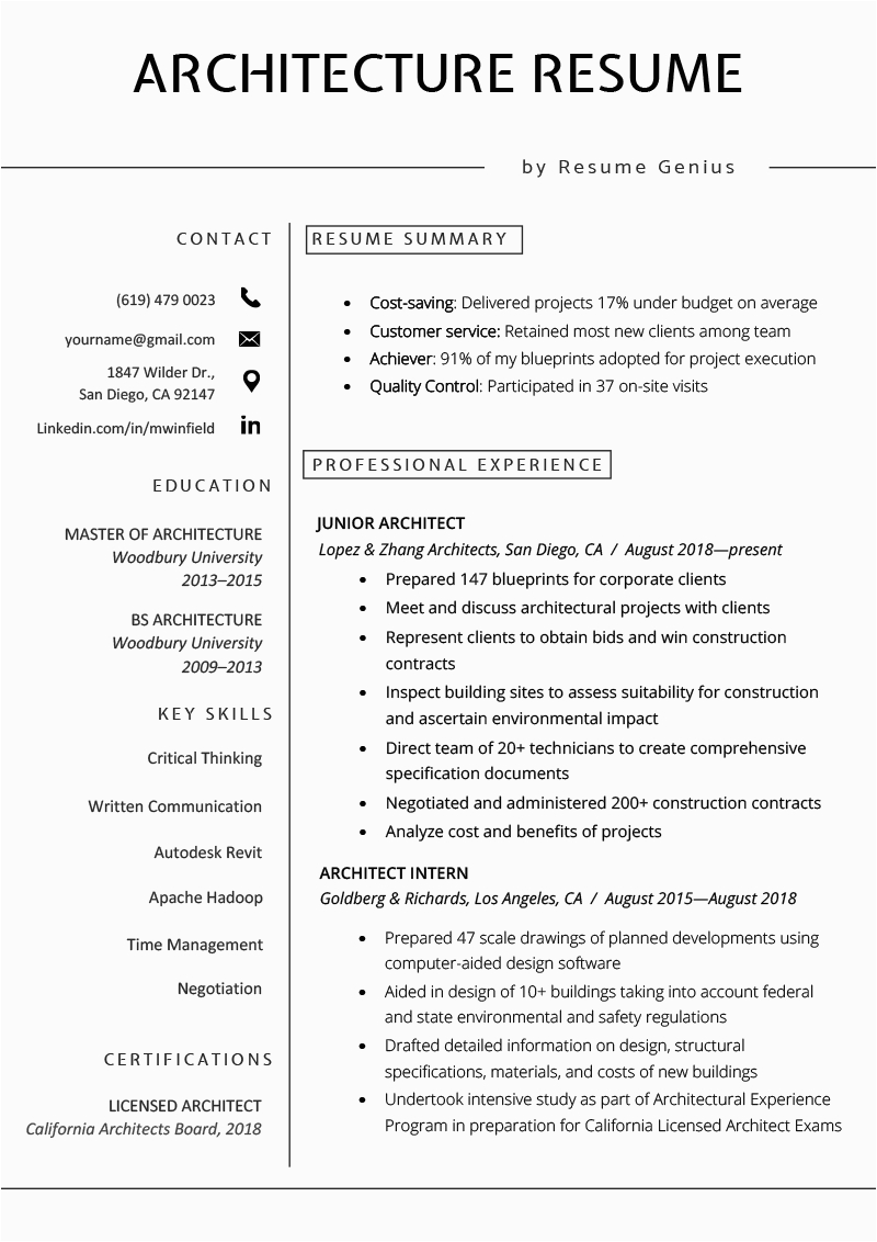 Sample Resume Of Architecture Fresh Graduate Architecture Resume Sample [free Download]