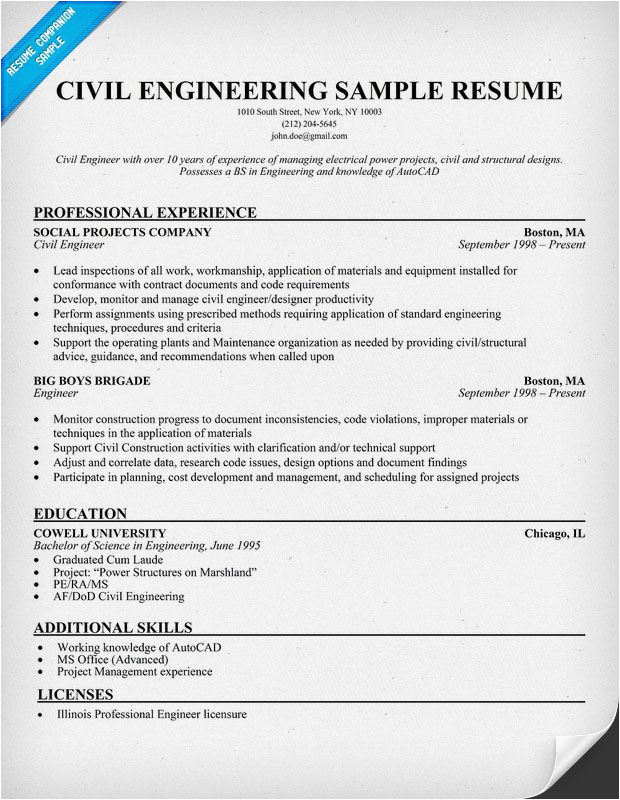 Sample Resume Of Civil Engineer In Building Construction Engineer Resume Writing Tips