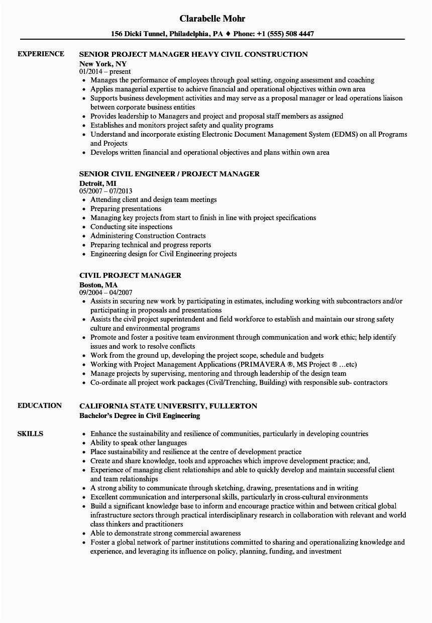 Sample Resume Of Civil Engineer In Building Construction Project Engineer Civil Resume Best Resume Examples