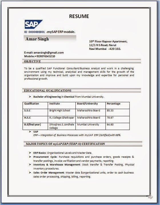 Sap Abap Sample Resume for 2 Years Experience 2 Year Experience Resume format In Word