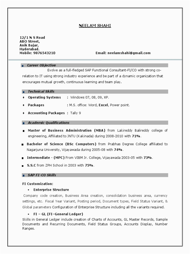 Sap Basis Sample Resume for 3 Years Experience Sap Fico Resume 3 Years Experiencecx
