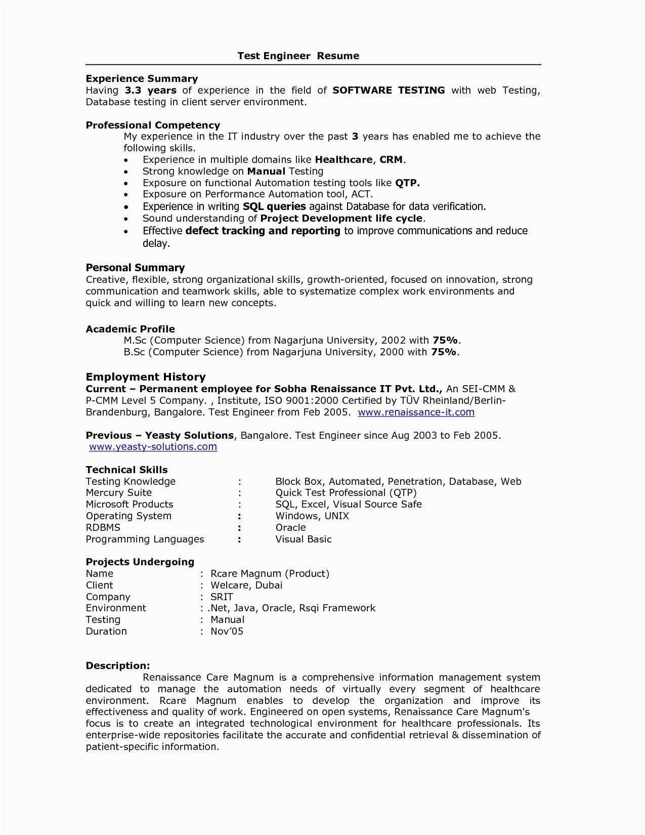 Software Testing Resume Samples for 3 Years Experience 5 Years Testing Experience