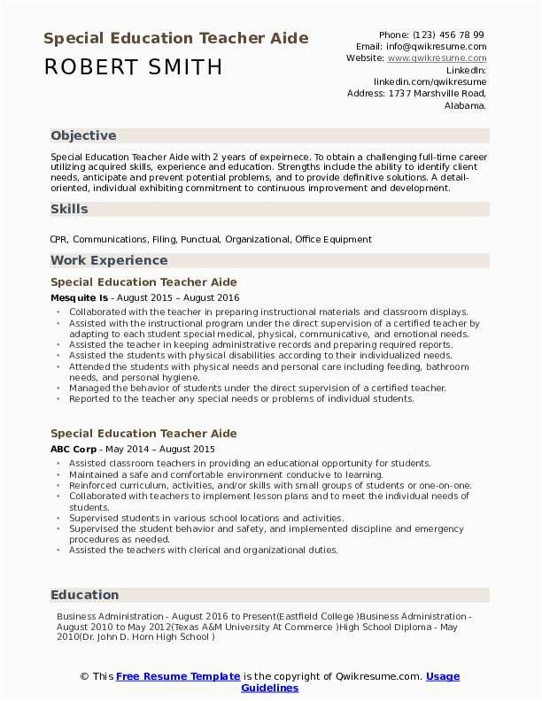 Special Education Teacher Aide Resume Samples Special Education Teacher Aide Resume Samples