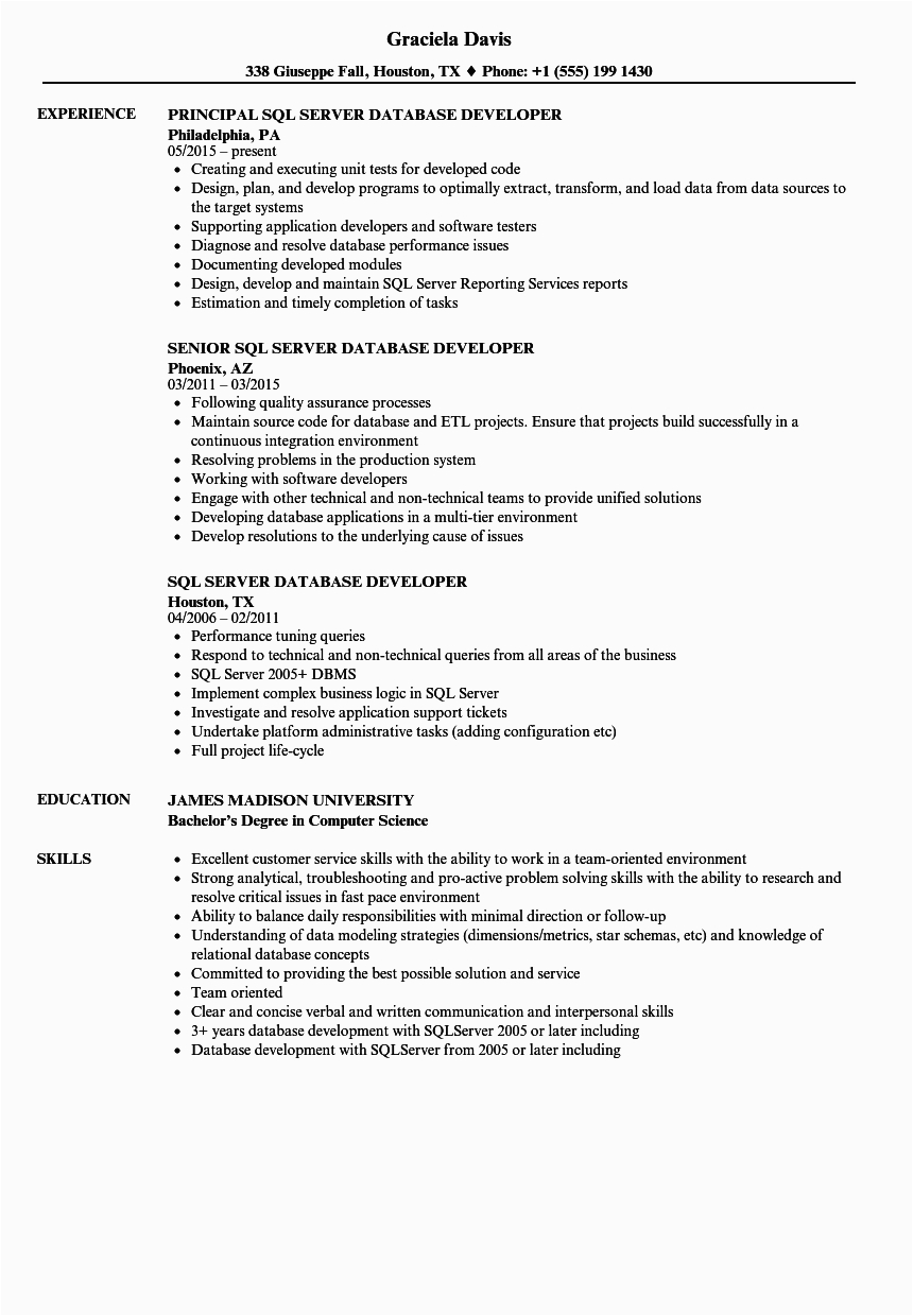 Sql Server Database Developer Resume Sample Database Developer Skills Resume March 2021