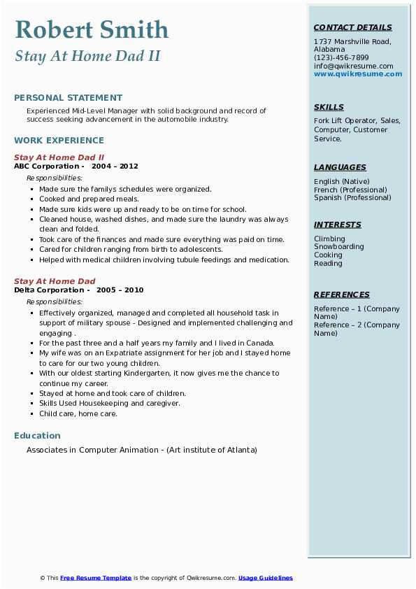 Stay at Home Dad Resume Sample Stay at Home Dad Resume Samples