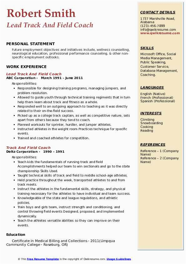 Track and Field Coach Resume Sample Track and Field Coach Resume Samples