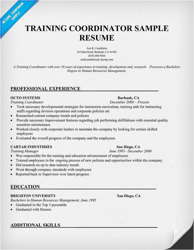 Training and Development Coordinator Resume Sample Training Coordinator Sample Resume