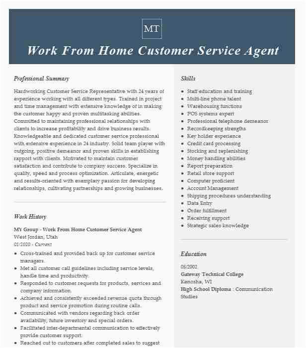 Work From Home Customer Service Resume Sample Work From Home Customer Service Agent Resume Example