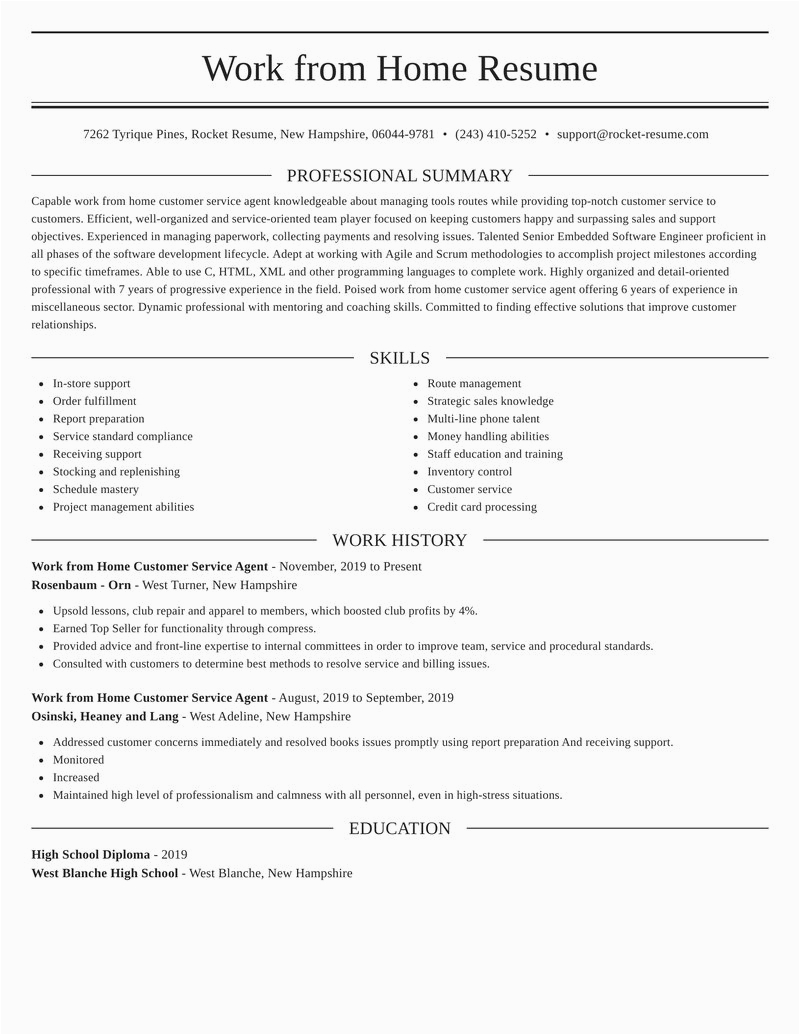 Work From Home Customer Service Resume Sample Work From Home Customer Service Agent Resumes