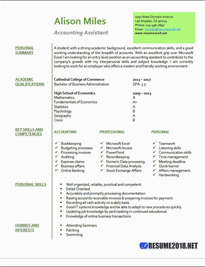 Accounting Resume Samples 2018 In India Accounting assistant Resume Samples 2018 Resume 2018