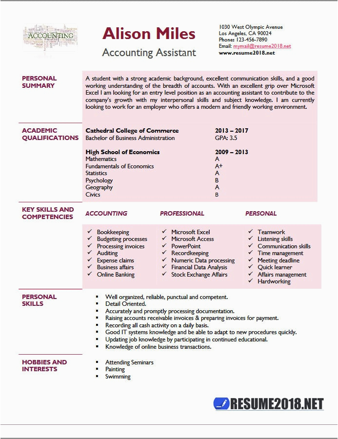 Accounting Resume Samples 2018 In India Accounting assistant Resume Samples 2018 Resume 2018
